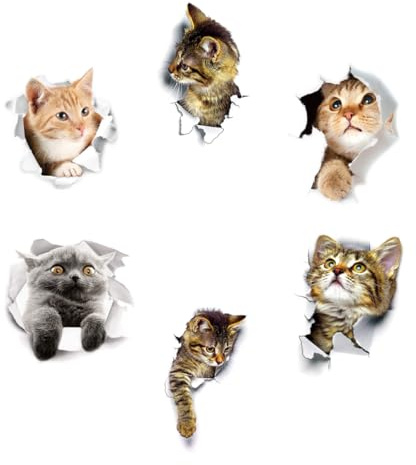 YAPKOLV Sticker Mural Chat, 6 Pièces Autocollant Muraux 3D Amovible, pour Voiture, Fenêtre, Toilette, Salle de Bain, Chambre, Pépinière, Cuisine, Stickers Porte, Autocollants Muraux Décoratifs