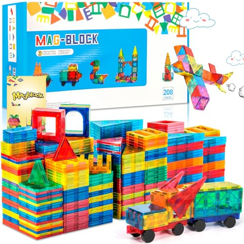 JUQG 208 delar Magnetiska byggklossar Leksaker Magnetiska byggleksaker Pedagogiska byggstenar Leksaker Byggleksaker för barn Lämplig för 3+ barn (208Pcs)