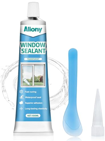 Allony Mastic Silicone Spécial Colle Verre, Joint Étanche, Colle Transparente, Fixation Verre, Étanchéité Vitrages, Serres, Aquariums, Céramique, Haute Elasticité - 100ML