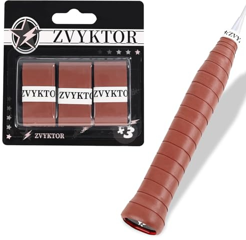 ZVYKTOR Tennis Racket Grip Tape, Ultra Thin Tacky Tennis Overgrip for Sweat Absorption & Control – Durable Anti-Slip Replacement Grip for Tennis, Badminton & Pickleball (Brown 3P Set)