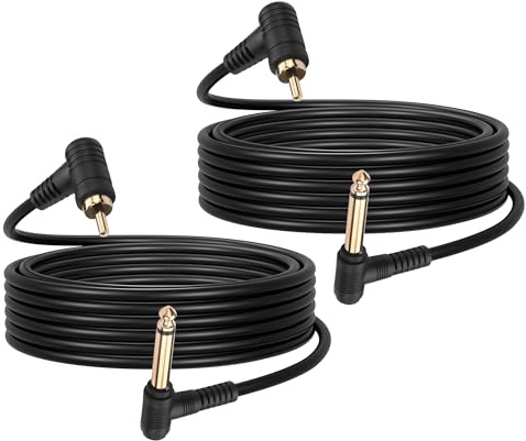 CERRXIAN 2 cavi audio RCA da 90 gradi a 6,35, connettori placcati in oro RCA maschio a 90 gradi 1/4 pollici maschio, amplificatore, altoparlante - 6,5 ft