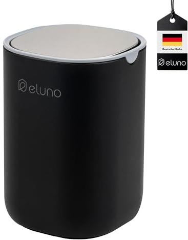 eluno Cubo para cosméticos EDOLO con tapa basculante y capacidad de 1,5 litros, ideal para pequeños residuos en el baño o como cubo de basura de mesa en la cocina, de plástico negro