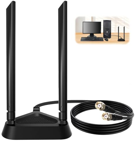 Dual Band WiFi Antenna 8dBi 2.4GHz 5.8GHz 6GHz WiFi 6E Magnetic Base RP-SMA with 2m Extension Cable for Bluetooth TP-Link Dlink WLAN PCI Wireless Router WiFi Security Card