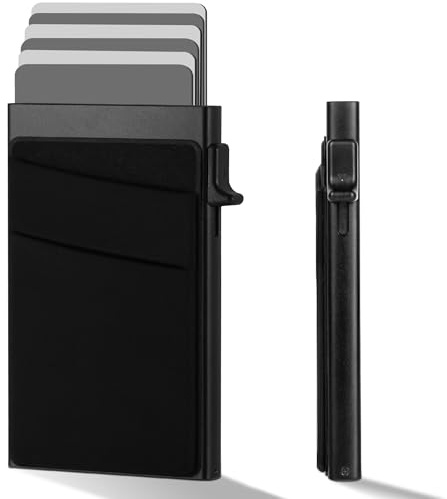 Slim Mens Wallets Credit Card Holder with 12 Card Slots,RFID Blocking Pop Up men's wallet,Metal Wallet with Superelastic Material Expandable Front Pocket Perfectly holds cards,bills,and coins(black)