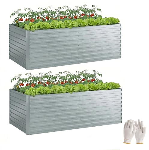 Outsunny Set 2 Orto Rialzato in Acciaio Zincato 180x90x60cm Argento