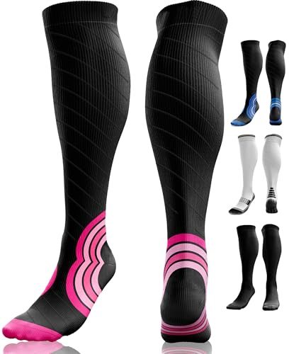 aZengear Chaussette de Compression Femme et Homme (20-30mmHg Classe 2) Bas de Contention Mollet Medical Sport Running de Vol Circulation, Jambes Enflées les Varices, Voyage en Avion (L/XL)