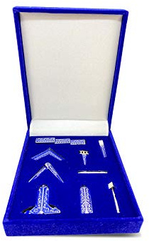 THE MASONIC COLLECTION Miniatyr presentförpackning märke set silver metall frimurarverktyg set med blå emalj accenter idealisk gåva för män
