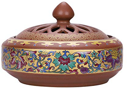 IBLUELOVER Brûleur d'Encens en Céramique Encens Encensoir Vintage Brûle-Encens Belle émail Brûle Fumée à Arôme Support Poêle Bouddha Autel Artisanat Décoration de Maison Bureau Porte-encens Cadeaux