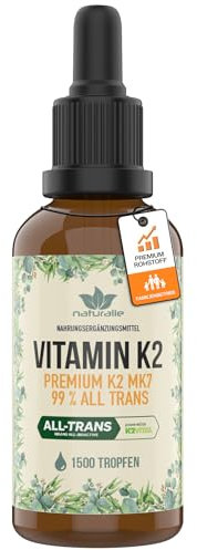 naturalie® - premium Vitamin K2 Tropfen hochdosiert | 200 µg K2 pro Tagesdosis | Markenrohstoff K2VITAL® MK7 mit 99% all Trans Isomeren | 50 ml | laborgeprüfte Qualität