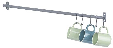 LIVIVO 79cm Wall Mounted Hanging Rail with 5 S Hooks – Heavy Duty Kitchen Utensil Rack for Pots, Pans, Towels, Tools, Coats – Steel Organizer for Kitchen, Hallway, Bathroom, Utility Room (Grey)