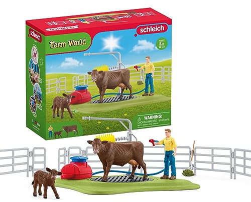 SCHLEICH 42529 Kuh Waschstation, für Kinder ab 3+ Jahren, Farm World - Spielset