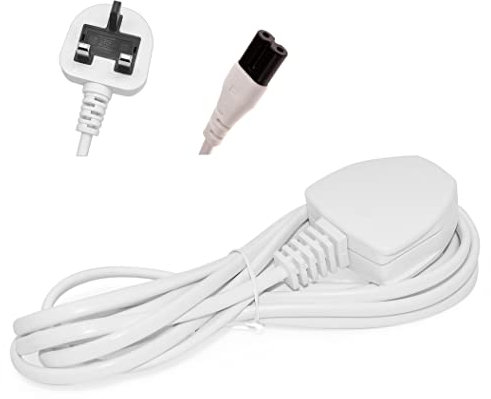 C7 Figure 8 UK 3-Pin Plug to 2-Pin Plug Power Supply Cable Lead for Printers/TV/Sky Box/xBox One / PS3 / PS4 / PS5 / Radio/Piano etc - White (2M)