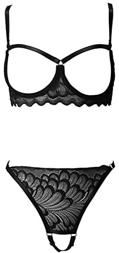 VicSec Damen Dessous Set 2-Teil Bügel-BH + String Tanga Unterwäsche Frauen Flirty Lingerie Sexy Babydoll Dessous Spitze BH und Slip Heißen Sexy Reizwäsche Push up Set S-XL