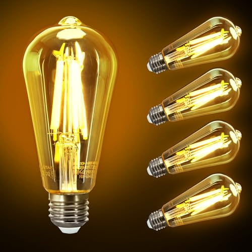 Aigostar Vintage Filament ST64 Bulbs, 4 Pack - 8W Equivalent to 60W, Warm White 2200K E27 Screw Base with Energy Saving LED Technology