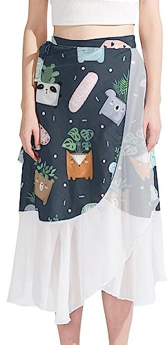 Women Beach Sarongs, Sheer Cover Ups Chiffon, Bikini Wrap Skirt for Swimwear, Cartoon Animal Koala Bear Flowerpot Plant