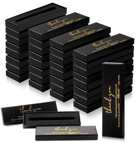 Fulmoon 24 Pcs Inspirational Pen Boxes Empty Thank You Pen Boxes for Ballpoint Jewelry Display Motivational Quote Cases Appreciation Gifts for Employee Teacher Coworker Office Team(Black)
