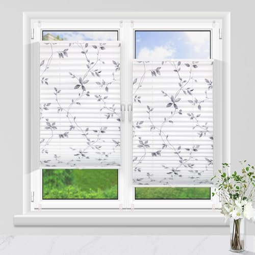 Allesin Plissee ohne Bohren verdunkelung mit Muster verdunklungsplissee Klemmfix, Reben 40x100cm (BxH) Thermo Plisees Blickdicht 100% verdunklung für Fenster & Tür