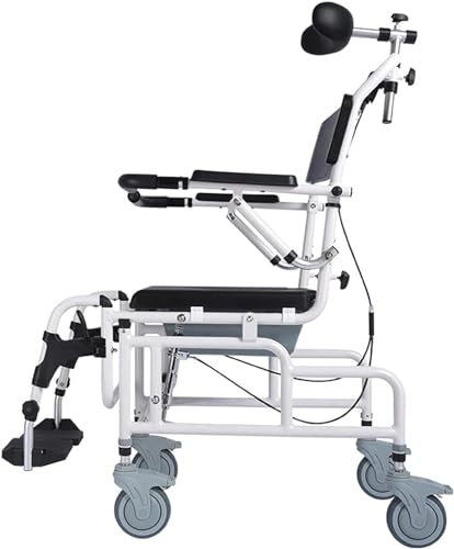 HDCCDM Toilettenstuhl Mit Persönlicher Mobilitätsunterstützung Am Bett – Neigbarer Dusch-Toilettenrollstuhl, 4-in-1-Shampoo-Stuhl Mit 45°-Neigung Und Kopfstütze, Verstellbarer Transport-Rollstuhl