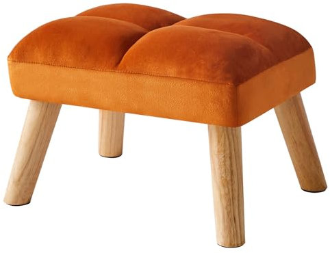 YMYNY Fußhocker, kleine Ottomane Hocker Stuhl mit Holzbeinen, Moderne Gepolsterte Sofa Sitz Fußstütze Hocker, Samt Fußhocker, Pouf Couch Hocker für Wohnzimmer Schlafzimmer 40×30×27CM Orange HBD032J