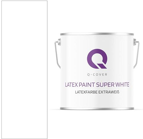 Q-COVER Latexfarbe Extraweiss 5L (ca.35m2) Innenfarbe Wandfarbe Deckenfarbe Klasse 3 Mattfarbe Für Allergiker Geruchlos Scheuerfest Hohe Deckkfraft