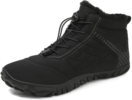 Barefoot Winter Boots for Women & Men, Men's Women's Minimalist Winter Snow Boots Barefoot with Wide Toe Box Zero Drop Sole for Hiking Warm Fur Lining Ankle Booties Winter Slip on Sneakers Black 41