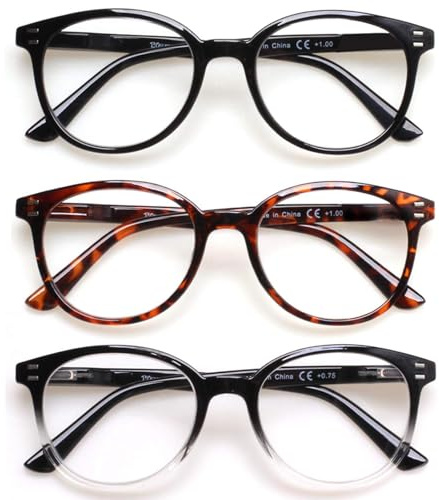 VisiWell 3 Pack Reading Glasses for Women and Men Spring Hinge Stylish Readers Black/Tortoise Readers for Men and Women (Mix Color, 1.5, x)