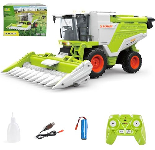 Moissonneuse télécommandée pour grands enfants à partir de 3, 4, 5, 6 ans, moissonneuse-batteuse télécommandée avec pulvérisations, lumière et son, tracteur télécommandé, cadeaux de fête pour, style B