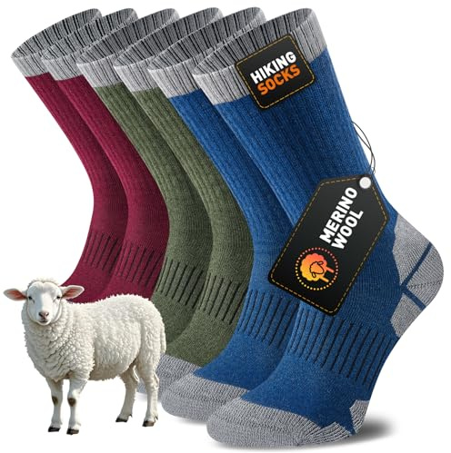 Niorasen Calze Uomo Donna in Lana Merino, Calzini Termici Invernali, Caldi, Spessi e Anti-Vescica - Calze Trekking, Running, Ciclismo, Lavoro e Sportive, Perfette come Regalo di Natale, 3 Paia