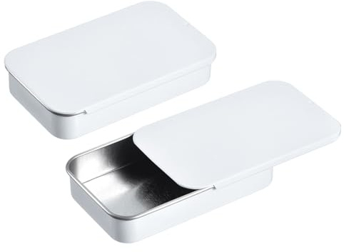QUARKZMAN metallburkar med lock, 6 st. Liten plåtburk 80 x 50 x 15 mm metallburk för godis och små föremål – vit