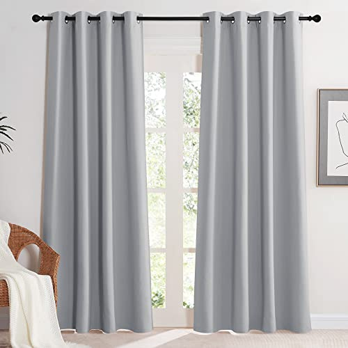 KGORGE Termisk gardin, köldskydd, ogenomskinligt, vardagsrum, gardiner, 200 cm långa, värmeisolerande gardiner med öljetter, set om 2, 200 x 140 cm (H x B), värmeskyddsgardin, ljusgrå