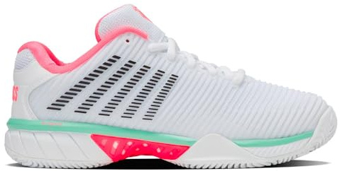 K-Swiss Women's Hypercourt Express 2 HB Tennis Shoe, White/Neon Pastel Pink/Black, 7.5 M