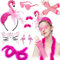 Déguisement Flamant Rose Femme - Bandeau à Plumes Flamant Boucles d'oreilles, Lunettes Cœur Gants Résille Boa Rose Faux Cils Longs Costume pour Fête Tropicale EVJF Halloween Accessoires Carnaval