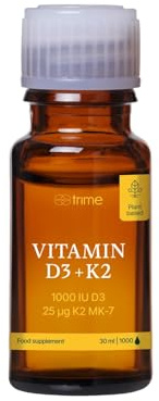 Vitamina D3 y K2 Gotas - 1000 UI por 2 gotas -30ml - Vitamina D3 K2 - Vitamina K2 MK7-1000 Gotas de Alta Concentración, D3 altamente biodisponible - Vit D3 K2 Liquida