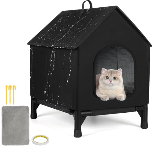 Cat House for Indoor and Outdoor Cats in Summer, Waterproof, Fully Insulated Shelter for Stray and Feral Cats(Black)