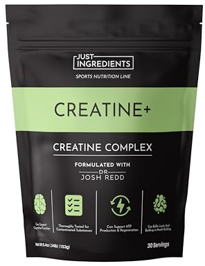JUST INGREDIENTS Creatine Monohydrate Powder with Rejen Fulvic Mineral Complex - Supports Muscle Recovery, Energy, Strength, Cognitive Function - 30 Servings