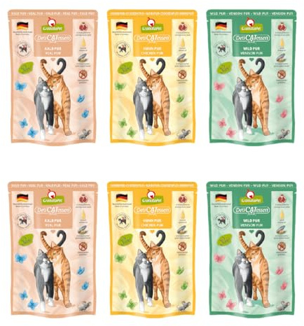 GranataPet Delicatessen Multipack 2 PUR, våtfoder för katter i provpaket, helfoder utan spannmål, kattmat med hög kötthalt och högkvalitativa oljor, 6 x 85 g