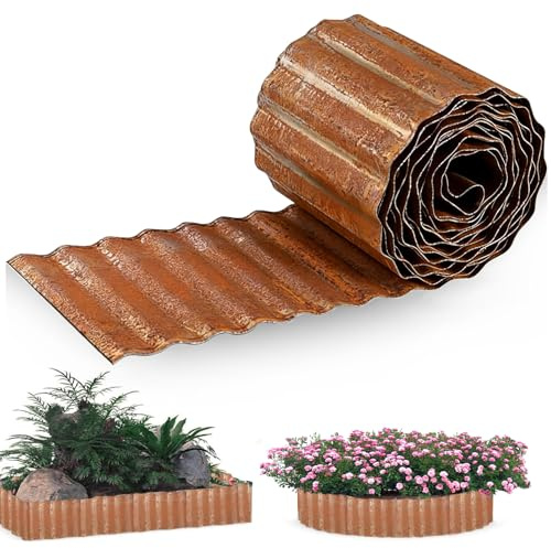 Vyranut Bordura Corten per Giardino 6 m x 15 cm, Bordura per Aiuola Flessibile in Acciaio Corten, Bordo per Aiuole, Prato, Vialetti e Aree Verdi-color ruggine