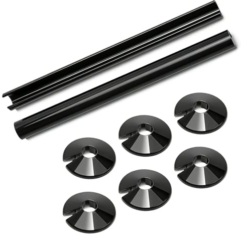 8Pcs Radiator Pipe Covers Set, 200mm x 15mm Radiators Sleeves and 6 Pcs 15mm Pipe Collars,for Professional Home Finishing(Black)