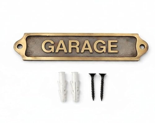 GARAGE Antique Vintage Door & Wall Plaque Sign | Classic Engraved Metal Workshop & Utility Name Plate with Screws for Home Entrance | 21.5 x 4.5 cm | GARAGE