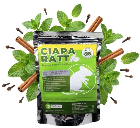 CIAPA RATT Repellente Ecologico per Topi e Ratti Naturale - 10 Sacchetti a Base Vegetale con Oli Essenziali - Non Tossico, Sicuro per Casa e Animali Domestici - Protezione per Interni fino a 30 Giorni