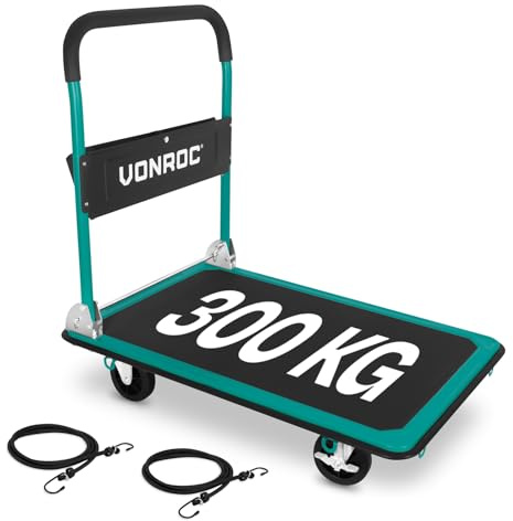 Carrello a Piattaforma Pieghevole 300 kg – Carrello da Trasporto in Acciaio con Ruote e Freni, Piano 90x60 cm – Ideale per Magazzino, Officina, Garage e Traslochi