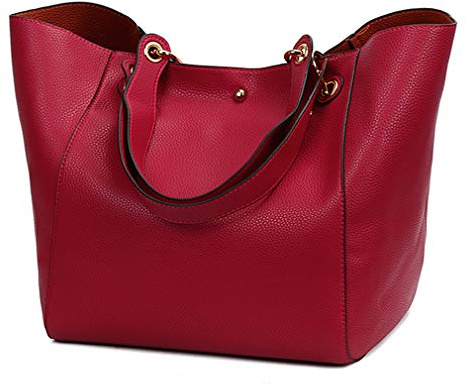 Pahajim Bolso Bandolera Mujer Grande PU Piel Tote Bag Bolsos Shopper Bolso de Mano para Compras, Fiesta, Viajes, Trabajo(Rojo)