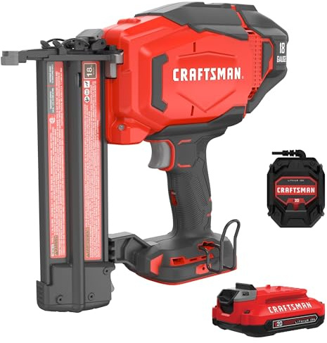 CRAFTSMAN V20 Cordless Brad Nailer, 18 Gauge Nail Gun, with Battery and Charger (CMCN618C1)
