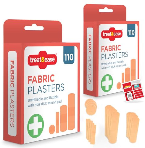 SOL 200pcs Fabric Plasters & Dressing Supplies - Assorted Sizes for Cuts, Grazes, and Wounds - Breathable, Strong Adhesive, Flexible for Joints, Absorbent, Ideal for First Aid Kits and Daily Use