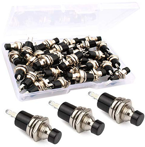 RUNCCI-YUN 30pcs black 7mm Momentary Mini Push Button Switch Normal Open, 250VAC 1A SPST ON/OFF 2 Pin Round push switches for Model Railway Hobby