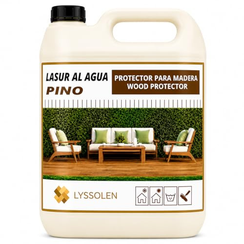 LYSSOLEN - Lasur Protector de Madera Satinado 1L - Color Pino - Barniz al Agua Impermeabilizante para Exterior e Interior - Protección UV y Climática para Terrazas, Vigas y Suelos - Poro Abierto