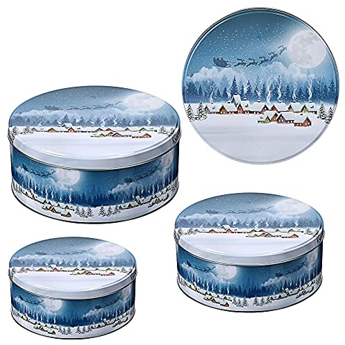 Cepewa Wonderland, set om 3 stycken jul | 3 storlekar rund metall | förvaring julbakverk, kakburk (1 x set om 3 bakverksburk Wonderland)