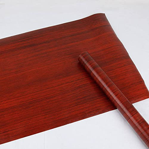 WSWJDW 3D Wood Grain Self Adhesive Wallpaper Waterproof PVC Kitchen Wardrobe Cabinet Furniture Renovation Door Wall Sticker,Red Wine,3mx45cm