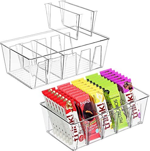 Puricon 2 Stück Snack Aufbewahrungsbox, stapelbarer Lebensmittel Organizer aus BPA-Frei Kunststoff, Kasten mit vier herausnehmbare Trennwände, Lebensmittelaufbewahrung Küche Aufbewahrung Organisation