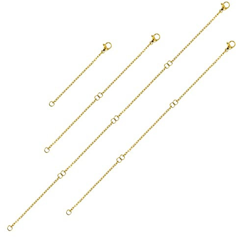 TIESOME Extensores de collar, cadena extensora de acero inoxidable, extensores de cadena para collares, 4 piezas, longitud: 2 pulgadas, 4 pulgadas, 6 pulgadas, 8 pulgadas (oro)